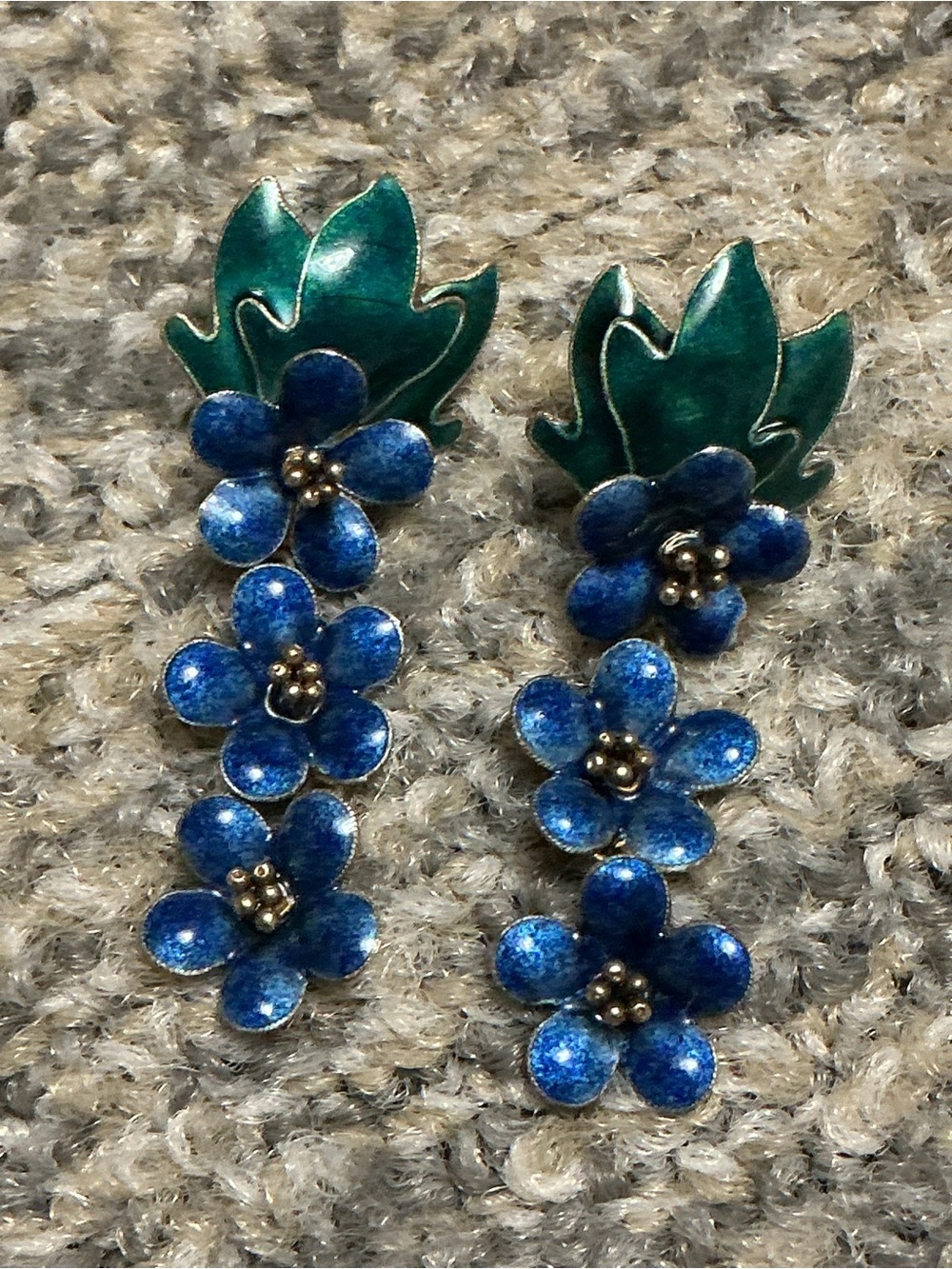 Vintage 925 Enameled Blue Flower Dangle Earrings (no backs)
